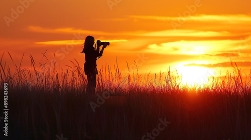 silhouette of photographer at sunset