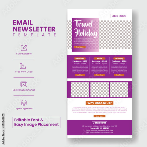 travel and tourism email newsletter Editable template for travel blog layout email template, vertical poster or travel roll up banner, 
tourism website header layout design