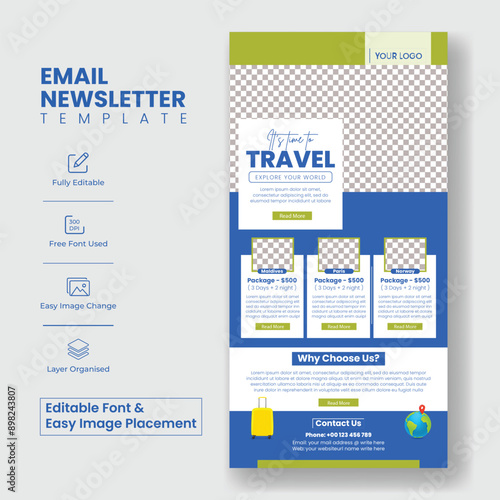 travel holiday email newsletter Editable template for tour email template, website landing page , vertical travel poster or roll up banner,
website interface layout template vertical design