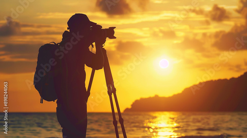 silhouette of photographer at sunset
