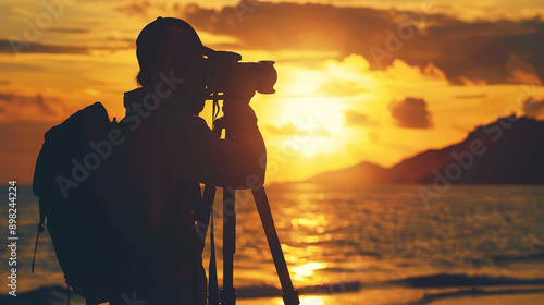 silhouette of photographer at sunset