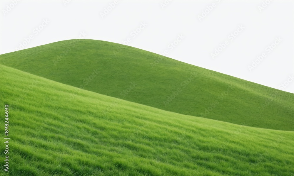 Naklejka premium Rolling green hills with a white sky background