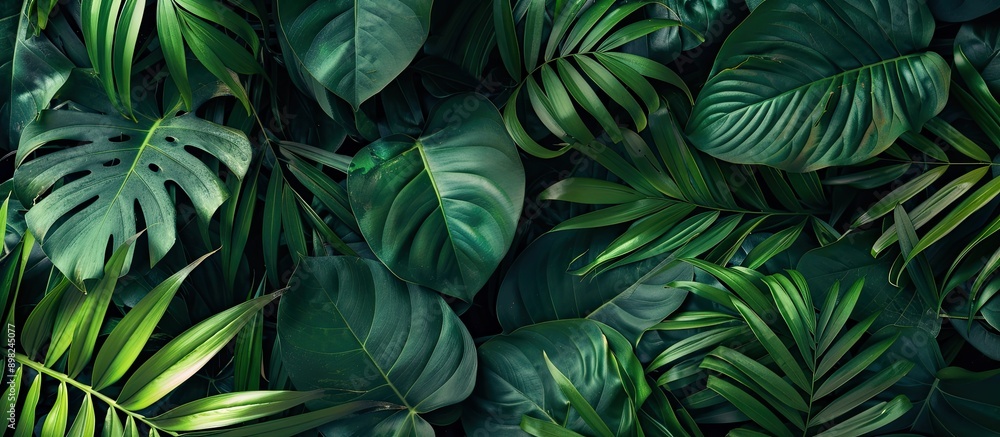 Flat lay composition featuring tropical leaves within a vintage frame embodying a nature concept with copy space image Flat lay composition featuring tropical leaves within a vintage frame embodying a nature concept with copy space image