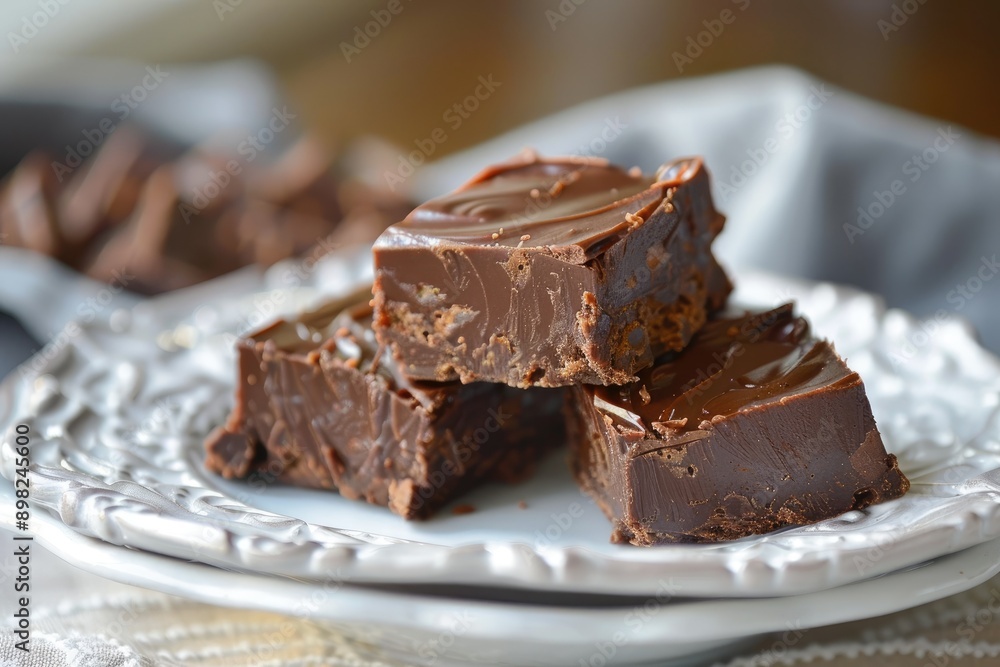 Chocolate fudge squares on a plate. Perfect for use in food blogs, recipes, and articles about desserts. Chocolate fudge squares on a plate. Perfect for use in food blogs, recipes, and articles about desserts.