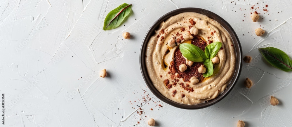 Adzuki bean tahini dip with copy space image on a white backdrop Adzuki bean tahini dip with copy space image on a white backdrop