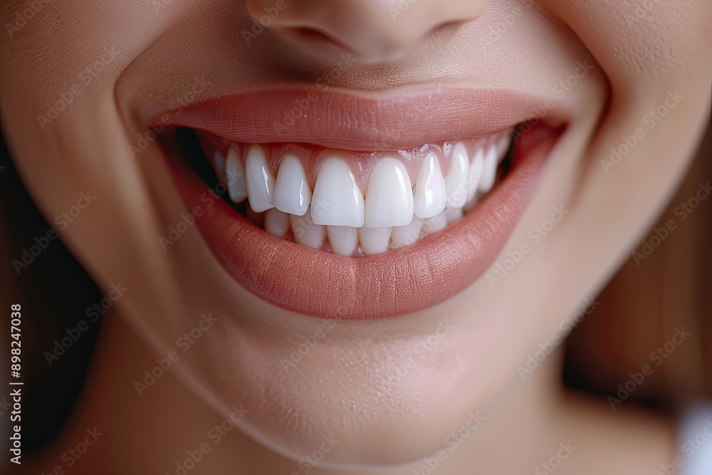 Obraz premium Close-up of woman smiling with white teeth. Perfect for dental care, hygiene, and beauty.