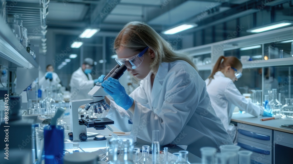 The scientist using microscope The scientist using microscope