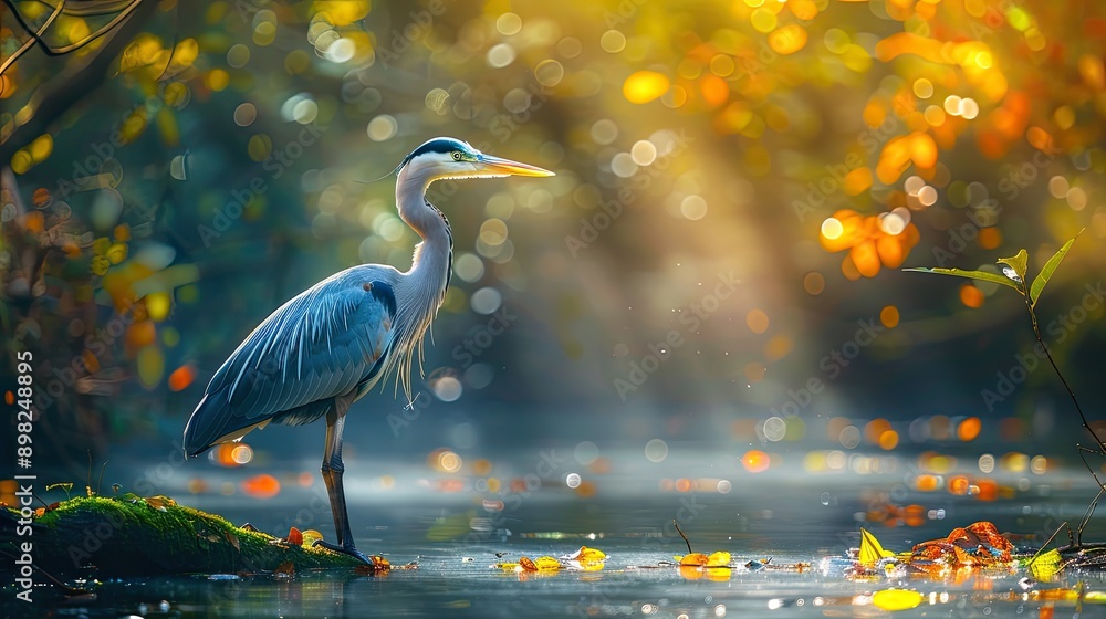 Fototapeta premium Heron in nature near the lake. Selective focus.