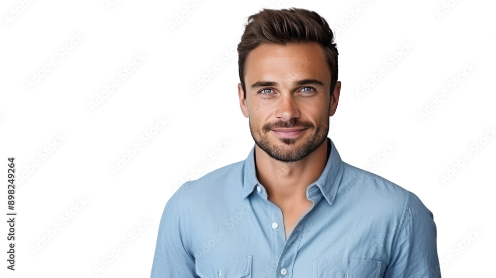 Portrait of handsome young man in shirt smiling at camera isolated on transparent and white background.PNG image Portrait of handsome young man in shirt smiling at camera isolated on transparent and white background.PNG image
