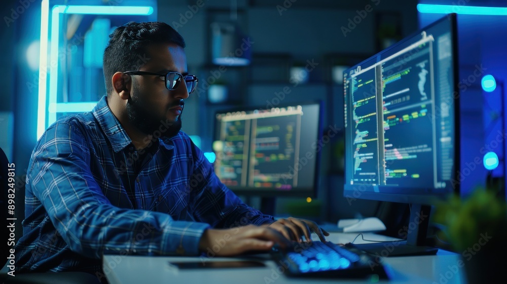 Talented Muslim software programmer working at an innovative technology startup. Talented Muslim software programmer working at an innovative technology startup.