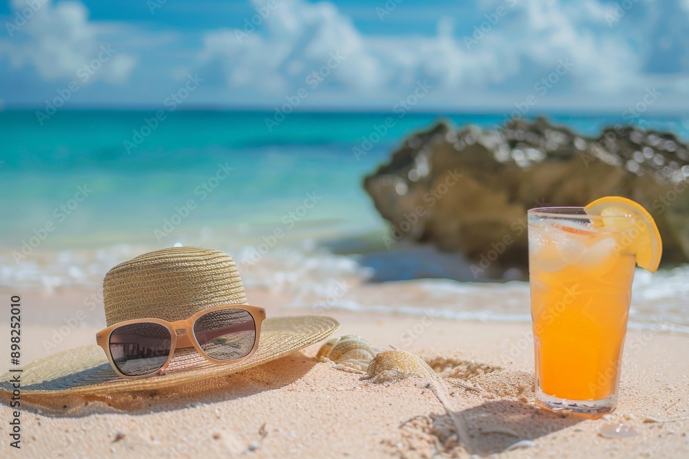 beach scene with straw hat beach scene with straw hat