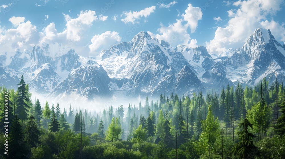Majestic Mountain Range with Forest in the Foreground. Majestic Mountain Range with Forest in the Foreground.