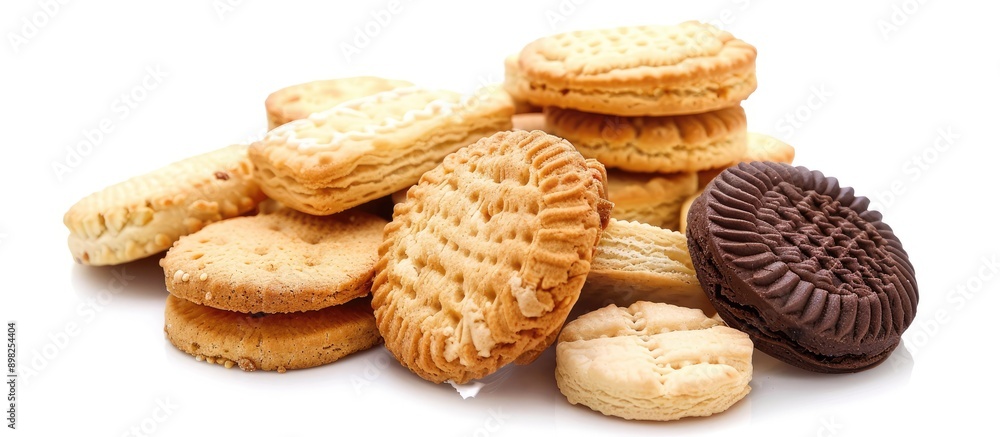 Assortment of biscuits for dessert snacking or breakfast isolated on a white background providing copy space image Assortment of biscuits for dessert snacking or breakfast isolated on a white background providing copy space image