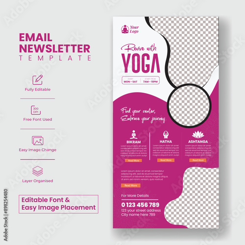  Yoga and meditation email newsletter Editable template for fitness or wellness blog page layout, suitable for yoga website UI interface or webpage header, health and wellness template design