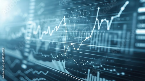 Financial data charts and graphs on a digital screen presenting economic trends and market analysis for business investment insights.