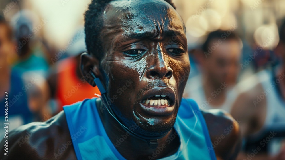 Close-Up of Runners' Faces in Final Stretch of Marathon Showing Fatigue and Emotions Close-Up of Runners' Faces in Final Stretch of Marathon Showing Fatigue and Emotions