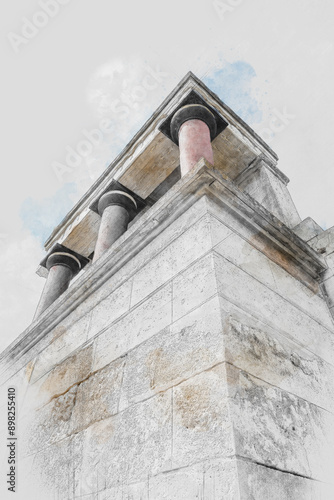  art of Knossos Palace, Heraklion, Crete, Greece 