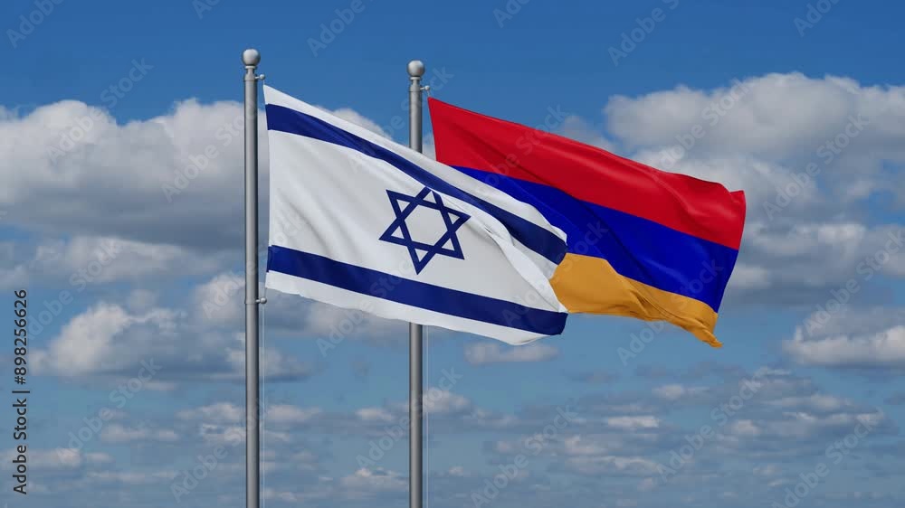 Armenia and Israel flags flying together, video concept of the relationship, two country cooperation concept Armenia and Israel flags flying together, video concept of the relationship, two country cooperation concept