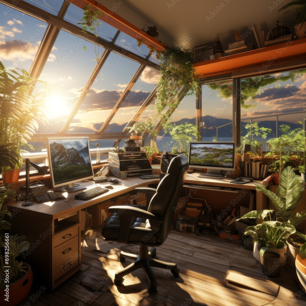 Fototapeta premium Sunrise Office with a View