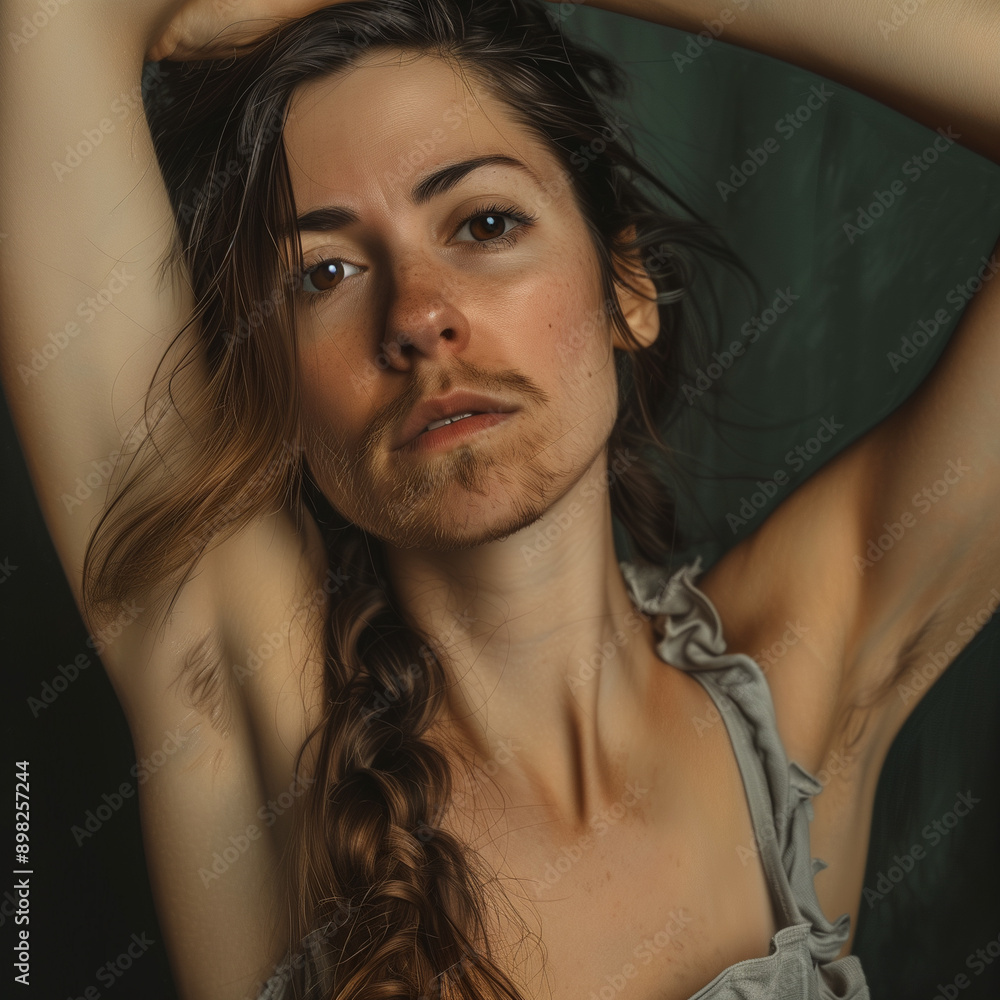 portrait of a woman with facial hair like mustache and beard portrait of a woman with facial hair like mustache and beard