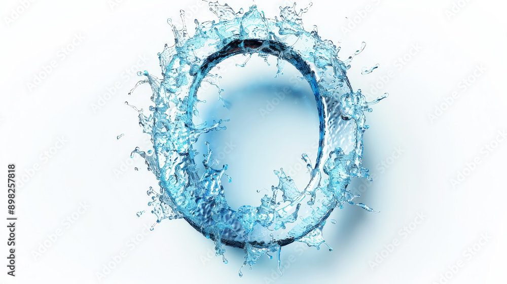 Capital letter O made of blue water splashes or ice on light background. Scrapbook activity. Generative AI Capital letter O made of blue water splashes or ice on light background. Scrapbook activity. Generative AI
