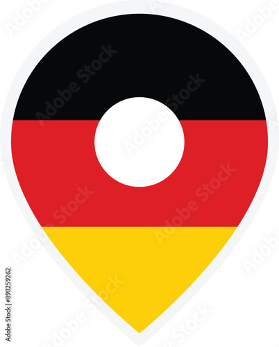 Location pin with colors of Germany flag. Map marker on transparent background. Vector icon for mobile apps, UI and web design. EPS10