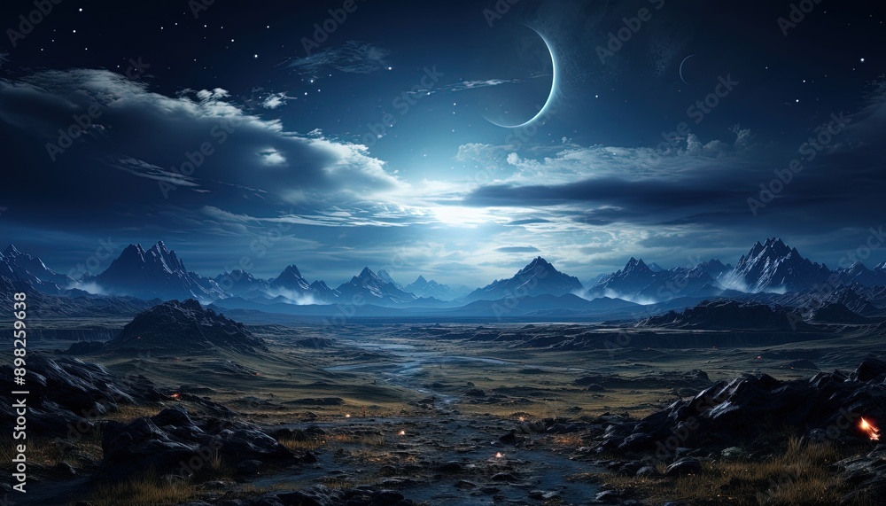 A starry night sky over a remote desert landscape A starry night sky over a remote desert landscape