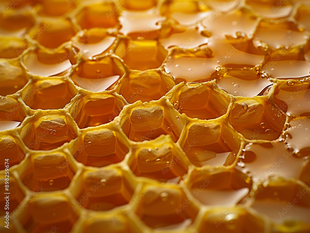 Close Up of Golden Honeycomb Cells Filled With Sweet Honey Close Up of Golden Honeycomb Cells Filled With Sweet Honey