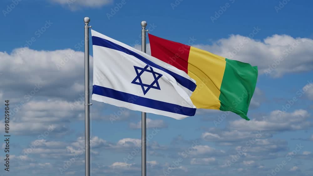 Republic of Guinea or Guinea-Conakry and Israel flags flying together, video concept of the relationship, two country relations concept Republic of Guinea or Guinea-Conakry and Israel flags flying together, video concept of the relationship, two country relations concept