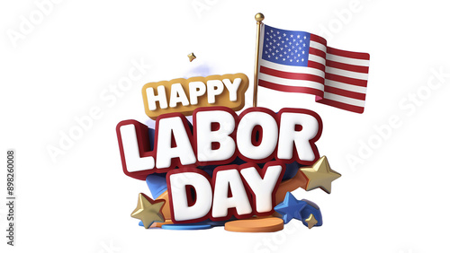 Happy Labor day. Holiday celebration. Text and US flag, transparent png