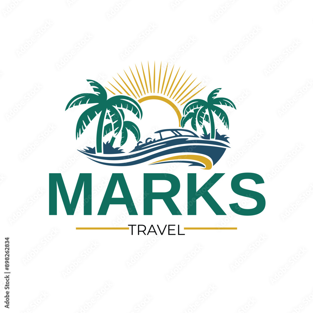 Naklejka premium Modern Minimalist Travel Agency Logo Design, Creative Adventure Vacation Logo Template, Tropical Beach Holiday Logo Graphics