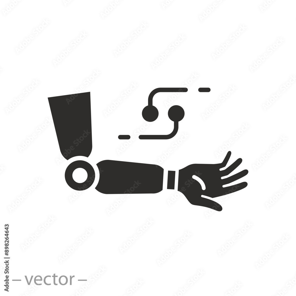 prosthetic hand icon, prosthesis for human icon, bionic hand, flat vector illustration prosthetic hand icon, prosthesis for human icon, bionic hand, flat vector illustration