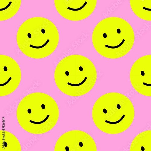 colorful funky smile face on pink background wallpaper seamless pattern 