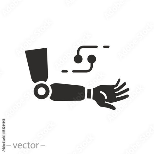 prosthetic hand icon, prosthesis for human icon, bionic hand, flat vector illustration