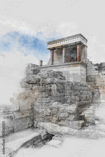  art of Knossos Palace, Heraklion, Crete, Greece 