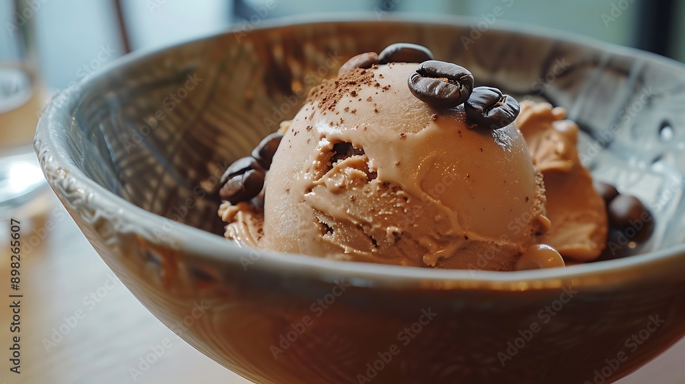 Coffee ice cream with a coffee bean garnish Coffee ice cream with a coffee bean garnish