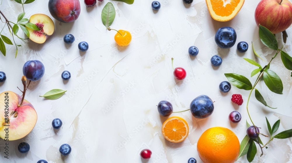 Assorted fresh fruits on white background Assorted fresh fruits on white background