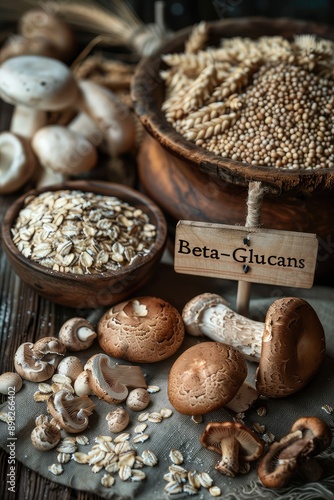Beta-glucan in foods on the table. Selective focus.