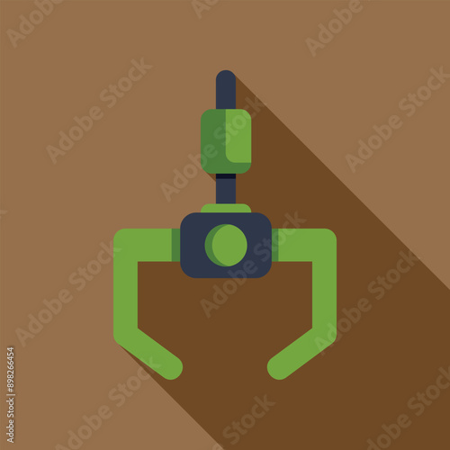 Robot arm grabber picking up object flat design illustration with long shadow