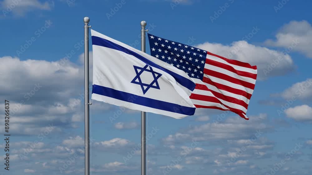 USA and Israel flags flying together, video concept of the relationship, two country cooperation concept USA and Israel flags flying together, video concept of the relationship, two country cooperation concept