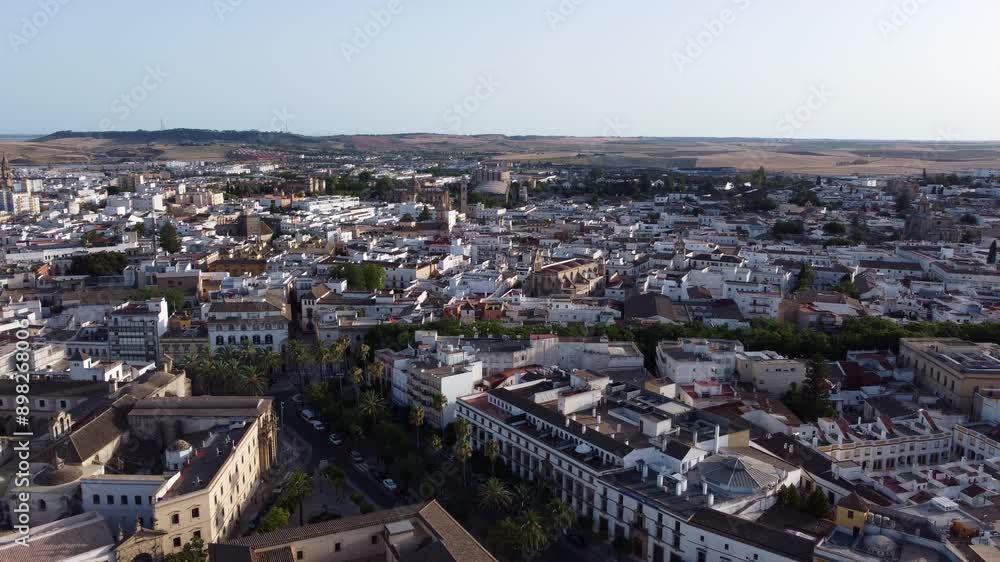 High Angle Aerial Orbit - Jerez de la Frontera City at Sunset High Angle Aerial Orbit - Jerez de la Frontera City at Sunset