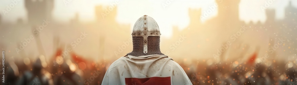 Medieval knight in armor facing an army in front of castle walls at sunrise, symbolizing courage, warfare, and historical battles. Medieval knight in armor facing an army in front of castle walls at sunrise, symbolizing courage, warfare, and historical battles.