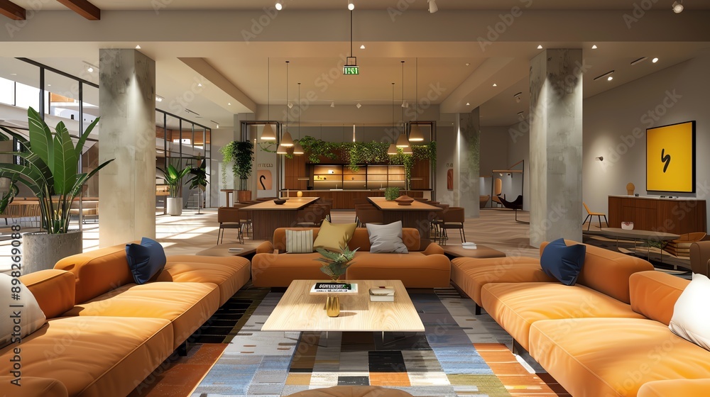 A modern urban coliving space with shared amenities