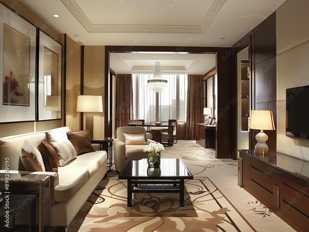 Fototapeta premium A modern urban hotel suite with comfortable amenities
