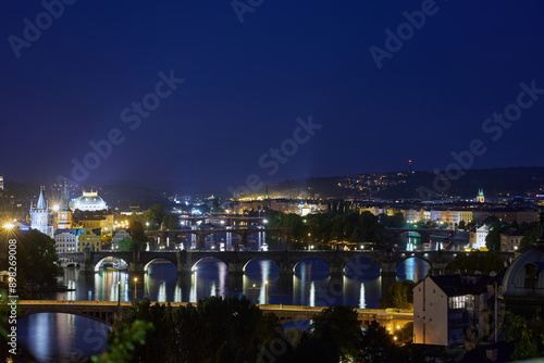 Aerial cityscape evening view of Prague, capital of Czech Republic, view from Letna park photo