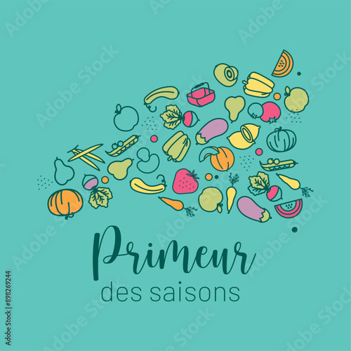 Collection de symboles de fruits et légumes de saison pour logo, identité graphique, marque, magasin, boutique, marchand, marché, primeur, producteur, maraîcher