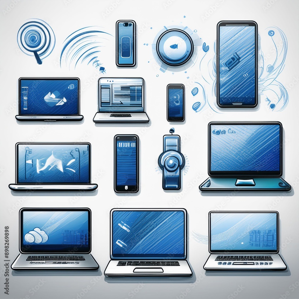 icon set representing communication devices with a white background icon set representing communication devices with a white background