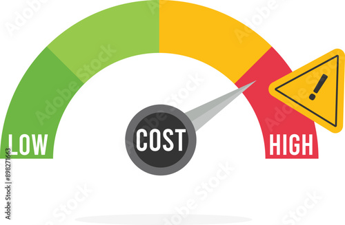 Increase cost dial to a maximum. Cost Increase and no efficiency concept. Flat vector illustration


