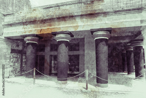  art of Knossos Palace, Heraklion, Crete, Greece 