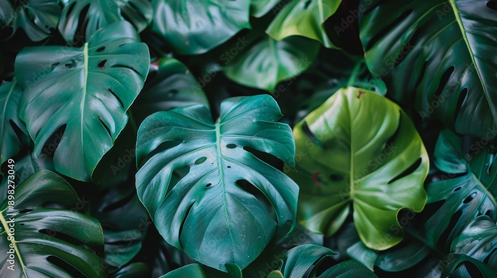 Close-up of lush green monstera leaves Close-up of lush green monstera leaves